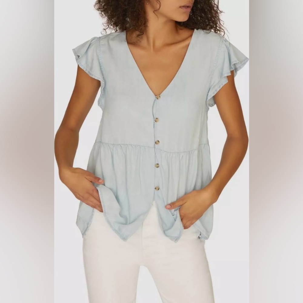 Sanctuary blue Marcella V-Neck Flutter Sleeve Top women’s size small